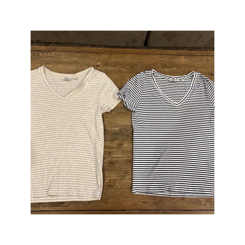 Vineyard Vines Womens Top Small Striped V Neck Short Sleeve Simple Tee Lot Of 2
